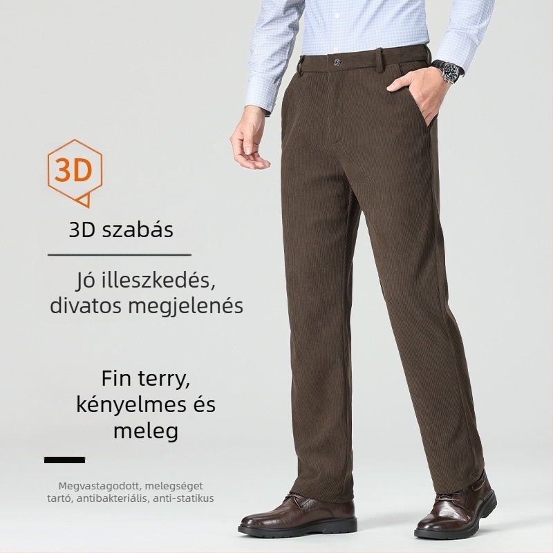 Öltönynadrág – Corduroy anyag, egyenes szabás, No-Iron kezelés, Business Formal, 2025 ősz