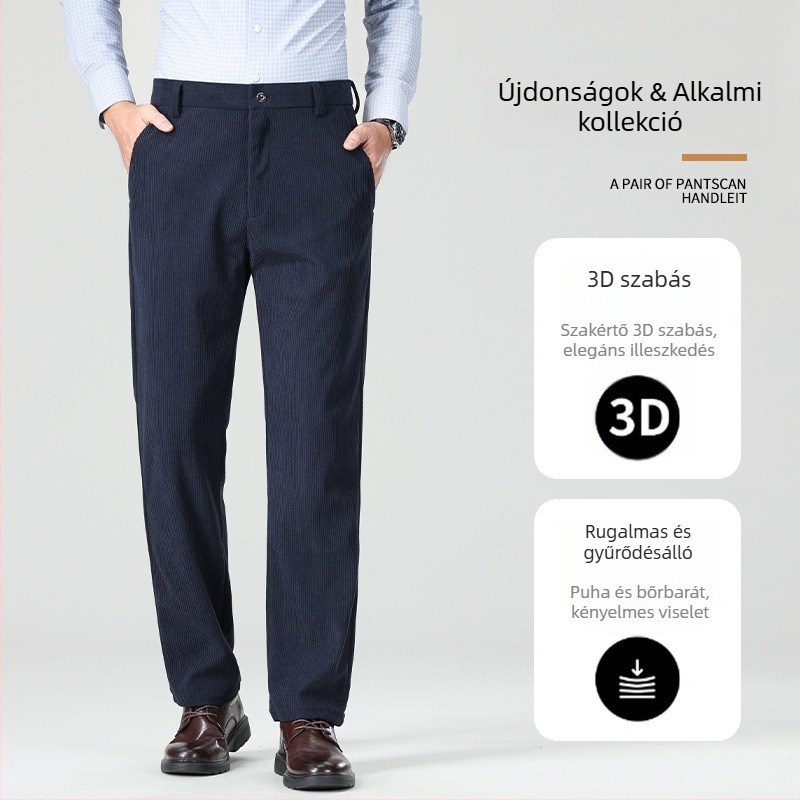 Öltönynadrág – Corduroy anyag, egyenes szabás, No-Iron kezelés, Business Formal, 2025 ősz