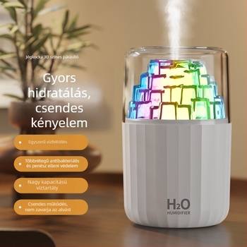 Mini USB párásító jégkocka dizájnnal, 3D színes hangulatfény, csendes asztali párásító aromaterápiához