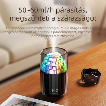 Mini USB párásító jégkocka dizájnnal, 3D színes hangulatfény, csendes asztali párásító aromaterápiához