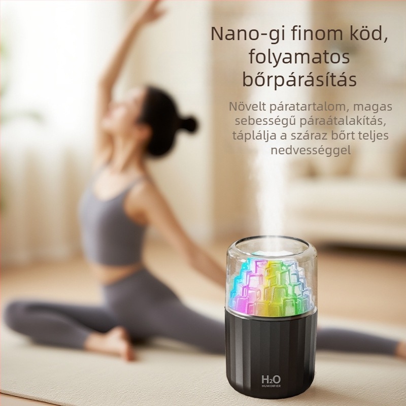 Mini USB párásító jégkocka dizájnnal, 3D színes hangulatfény, csendes asztali párásító aromaterápiához