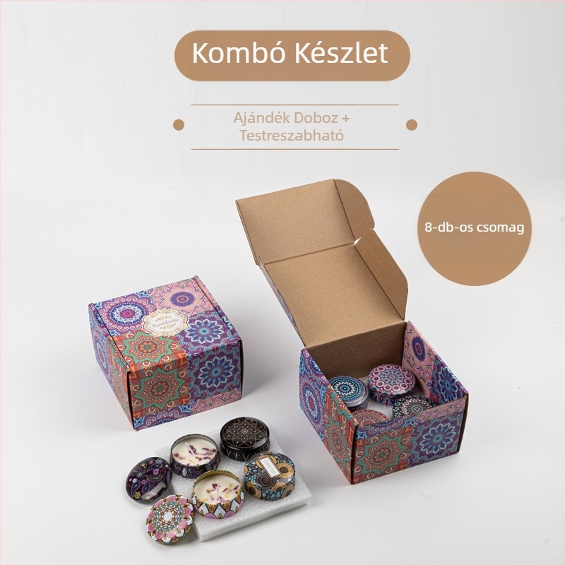 Jie Sheng Aromatherapy illatos gyertya ajándékdoboz — szójaviasz gyertyák csésze formájúak, kézzel készítettek, kézzel öntöttek, logóval ellátott