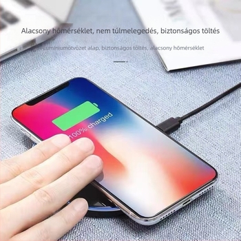 Asztali vezeték nélküli töltő, 15W, kerek alumíniumötvözet ház, 2A kimenet, QC2.0, kompatibil Apple és Huawei