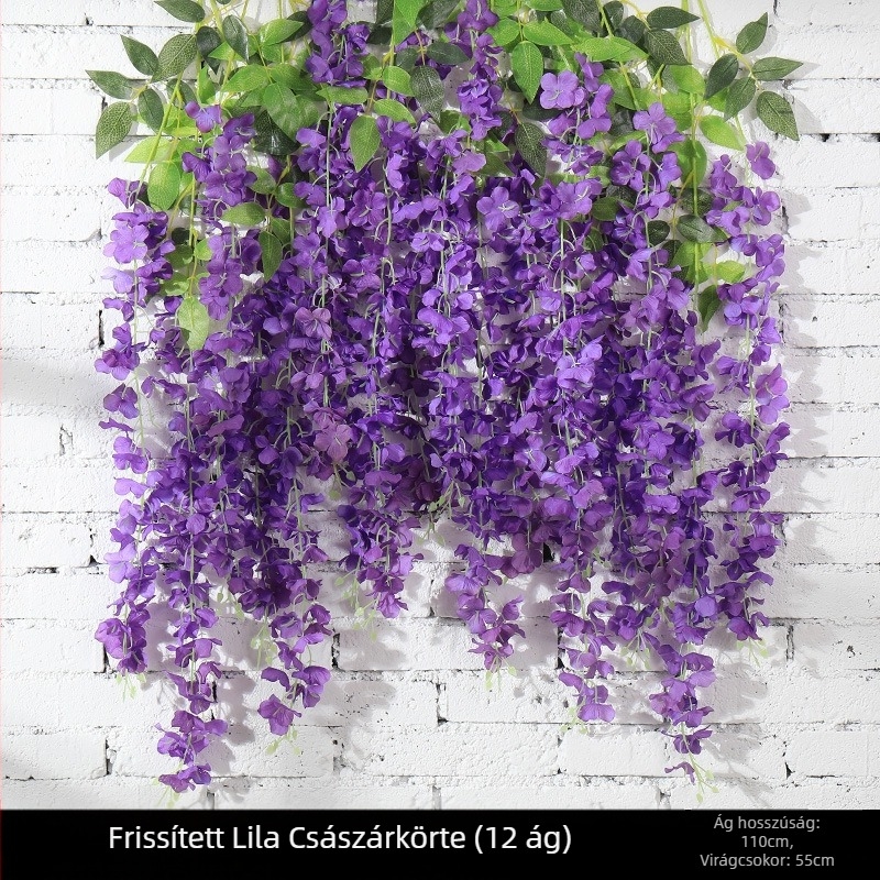 Wisteria függő virágok, mesterséges, 12 db, műanyag és selyem virágok, esküvőre és otthoni dekorációhoz