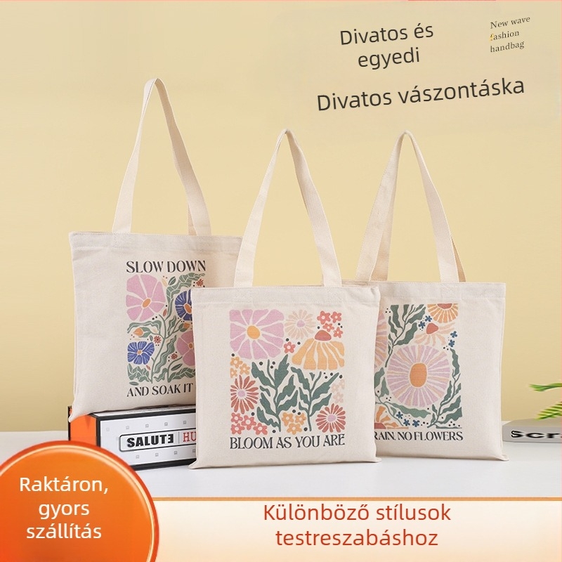 Tote táska vászonból digitális nyomtatással és logóval, 12oz vászon, készleten és testreszabható