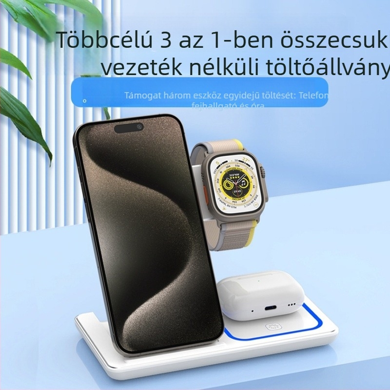 3 az 1-ben vezeték nélküli töltő asztali állvánnyal iPhone-hoz, 15W max, QC4.0, 5V3A