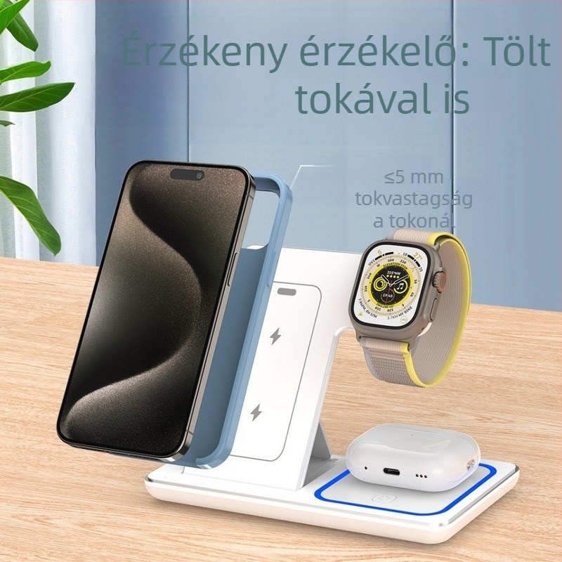 3 az 1-ben vezeték nélküli töltő asztali állvánnyal iPhone-hoz, 15W max, QC4.0, 5V3A