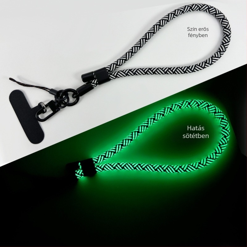 Mobiltelefon csuklópánt világító, állítható, leválasztható (Szövés; Poliészter kötél; Fém csat; Fém medál; Medál formája: Egyéb)