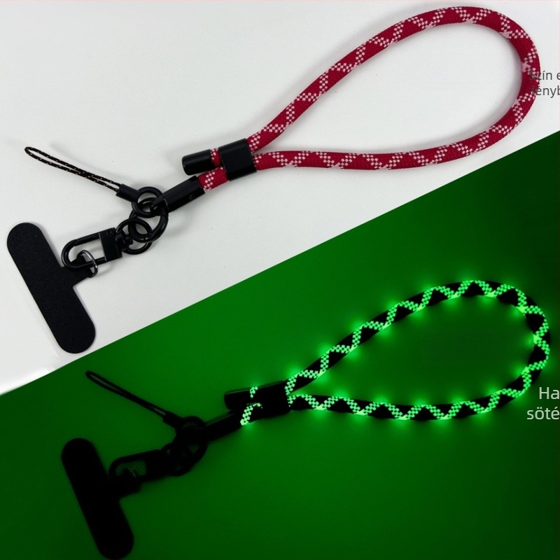 Mobiltelefon csuklópánt világító, állítható, leválasztható (Szövés; Poliészter kötél; Fém csat; Fém medál; Medál formája: Egyéb)