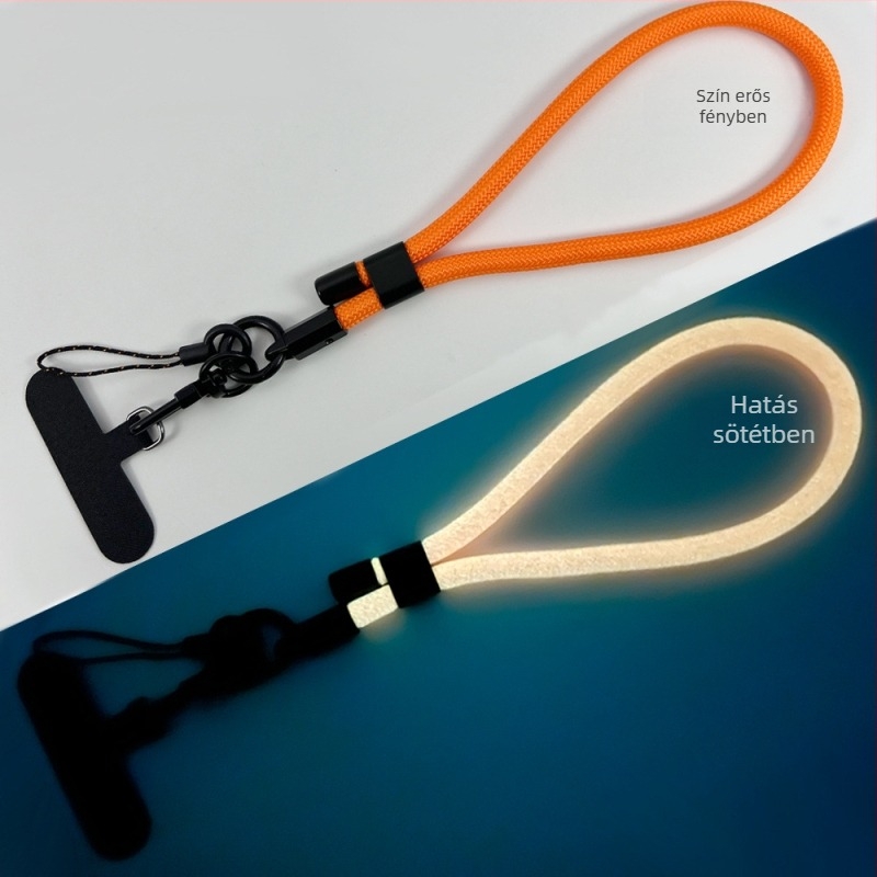 Mobiltelefon csuklópánt világító, állítható, leválasztható (Szövés; Poliészter kötél; Fém csat; Fém medál; Medál formája: Egyéb)