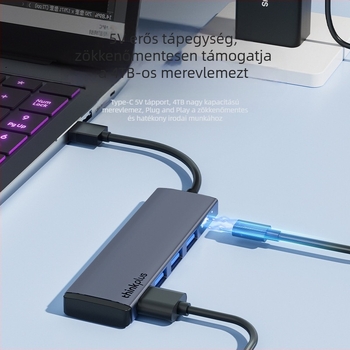 Lenovo USB/Type-C 4‑in‑1 hub négy USB 3.0 porttal, gyors adatátvitel