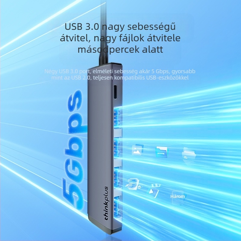 Lenovo USB/Type-C 4‑in‑1 hub négy USB 3.0 porttal, gyors adatátvitel