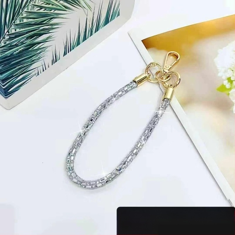 Négyszög alakú kristályos csuklópánt telefonhoz – luxus rhinestone rövid pánt ID-hez és kulcsokhoz