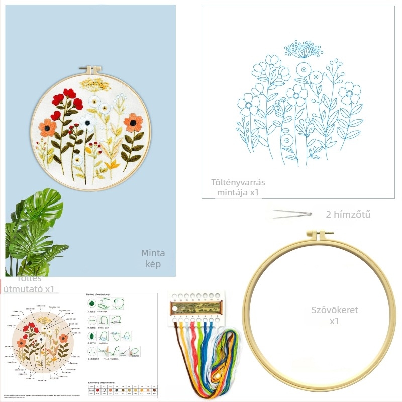 Keresztszemes hímzőkészlet: növények és virágok mintája, pamut anyag, új kínai stílus