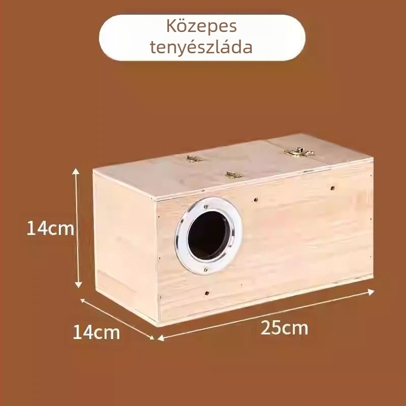 Fából készült papagájtenyésztő doboz függő fészekkel, modell RR7hQhsi