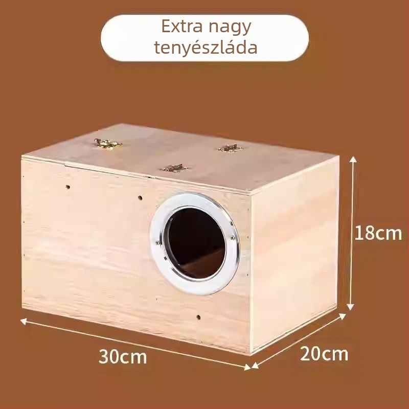Fából készült papagájtenyésztő doboz függő fészekkel, modell RR7hQhsi