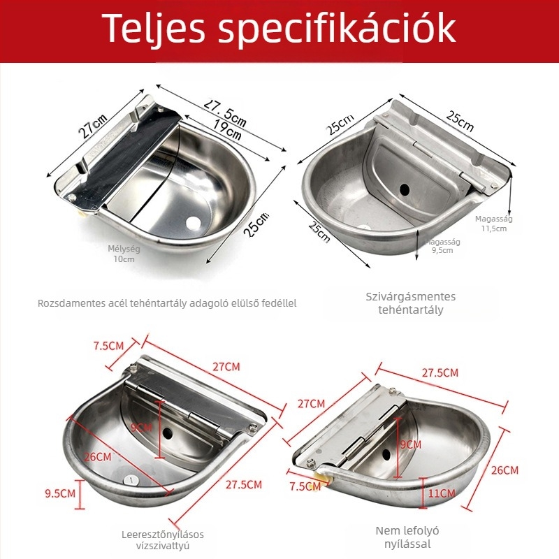 Rozsdamentes acélból készült itatóedény állatok számára, lebegő golyós automata