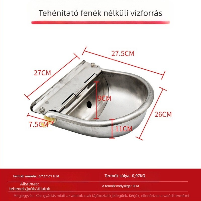 Rozsdamentes acélból készült itatóedény állatok számára, lebegő golyós automata