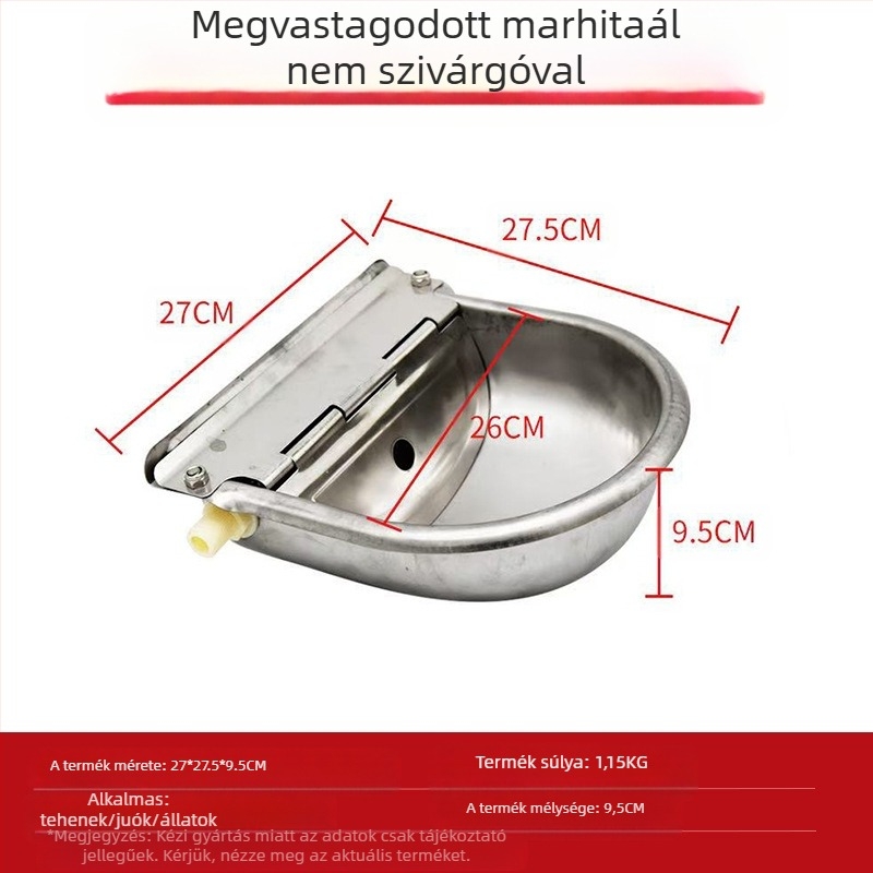 Rozsdamentes acélból készült itatóedény állatok számára, lebegő golyós automata