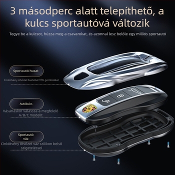 Porsche kulcs tok – cink ötvözet, karcolásálló és korrózióálló, beépített szilikon és TPU, üzleti stílus