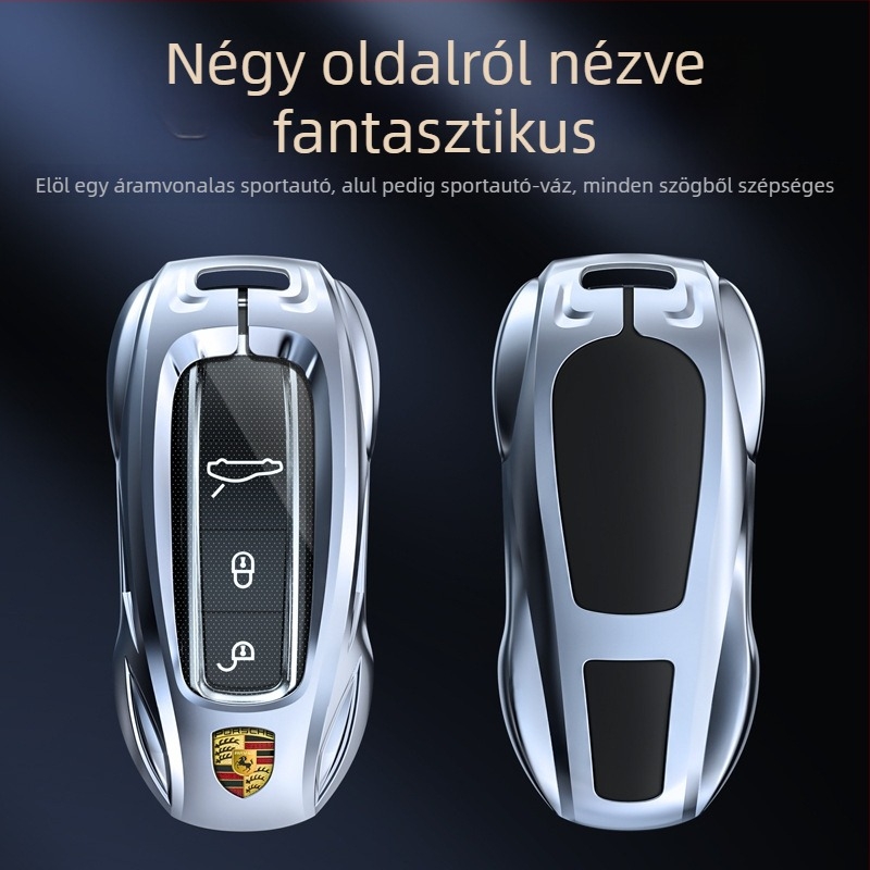 Porsche kulcs tok – cink ötvözet, karcolásálló és korrózióálló, beépített szilikon és TPU, üzleti stílus