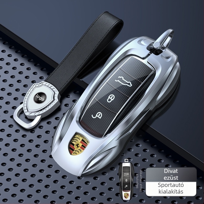 Porsche kulcs tok – cink ötvözet, karcolásálló és korrózióálló, beépített szilikon és TPU, üzleti stílus
