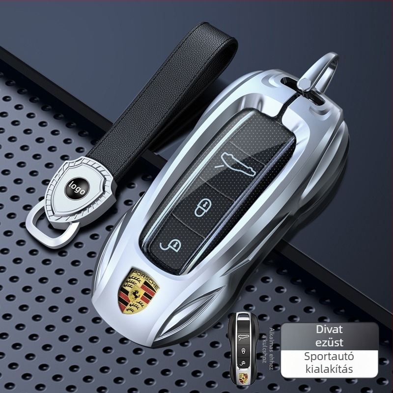 Porsche kulcs tok – cink ötvözet, karcolásálló és korrózióálló, beépített szilikon és TPU, üzleti stílus