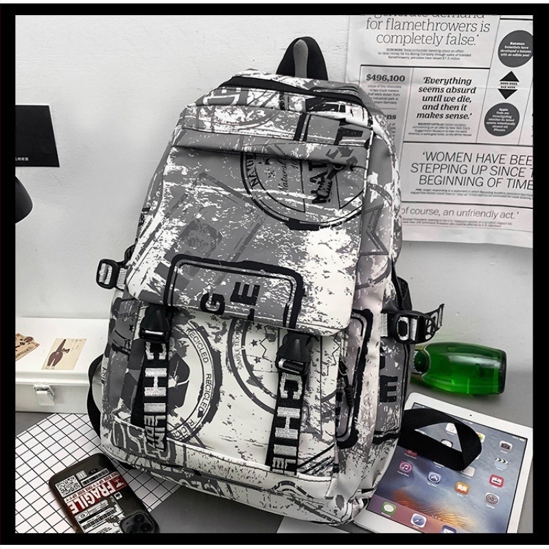 Uniszex nylon hátizsák kamuflázs graffiti mintával, 20–35L kapacitás, lélegző, vízálló, kopásálló, vállpántok légpárnával
