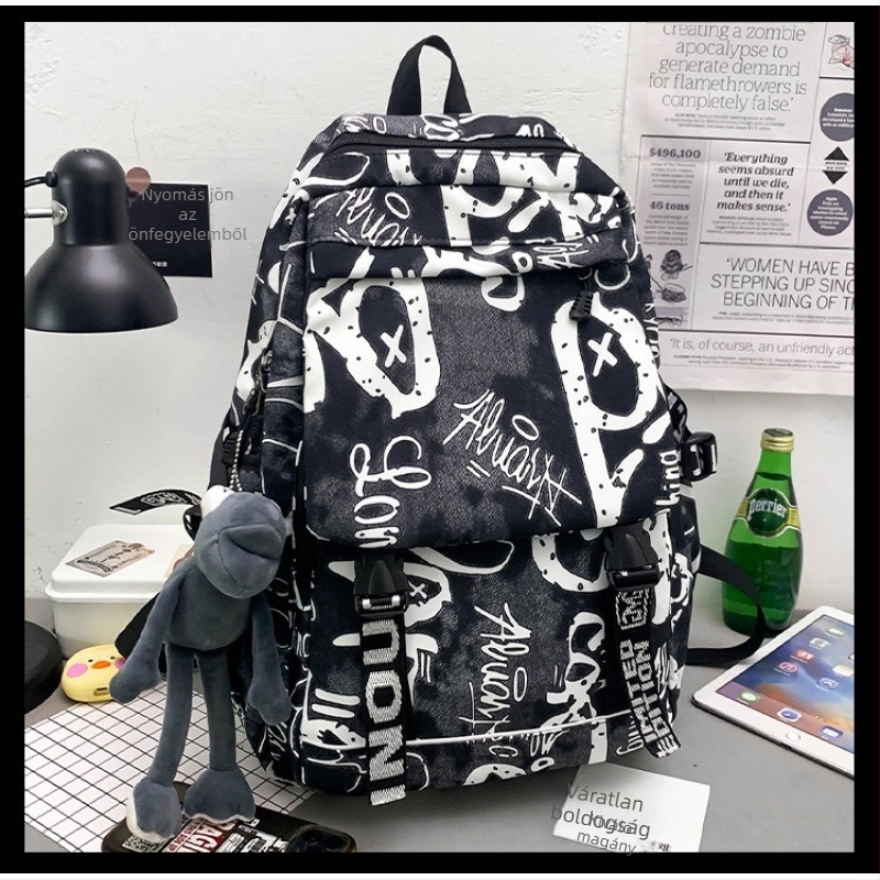 Uniszex nylon hátizsák kamuflázs graffiti mintával, 20–35L kapacitás, lélegző, vízálló, kopásálló, vállpántok légpárnával