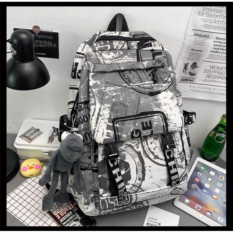 Uniszex nylon hátizsák kamuflázs graffiti mintával, 20–35L kapacitás, lélegző, vízálló, kopásálló, vállpántok légpárnával