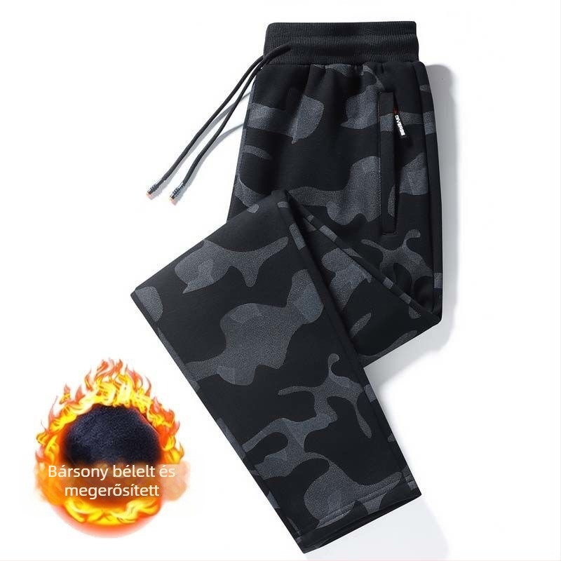 Nadrág kamufláz mintával, fleece bélés, laza szabás (95% pamut, 5% spandex)