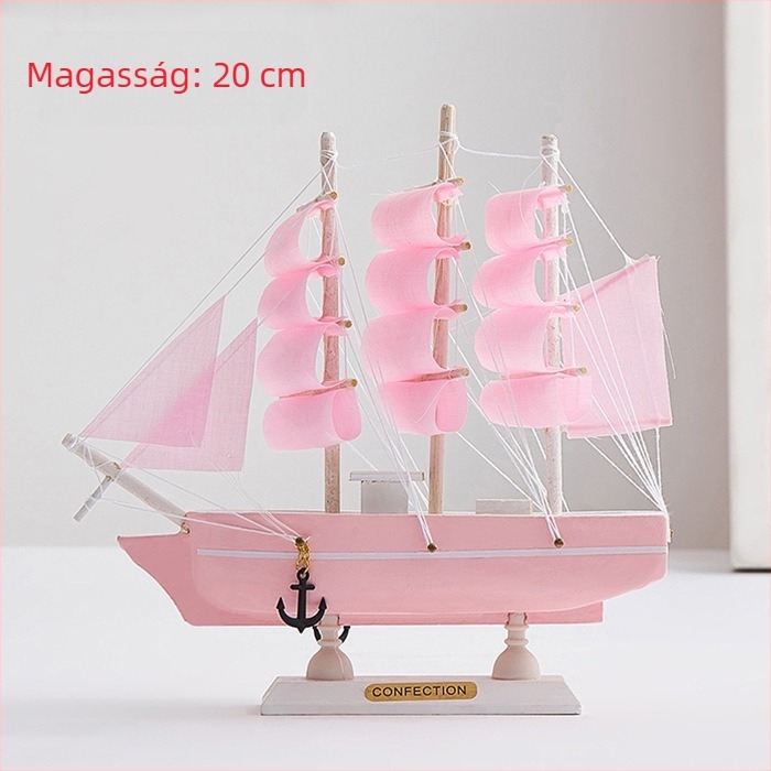 Fából készült vitorlás hajó – mediterrán stílusú dekoráció, fenyőfa anyagból, otthoni és dolgozószobai dekorhoz, 16–50 cm.
