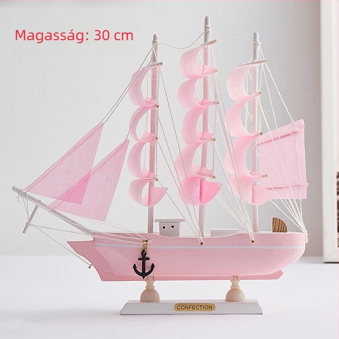 Fából készült vitorlás hajó – mediterrán stílusú dekoráció, fenyőfa anyagból, otthoni és dolgozószobai dekorhoz, 16–50 cm.