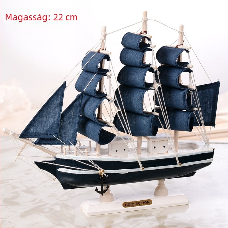 Fából készült vitorlás hajó – mediterrán stílusú dekoráció, fenyőfa anyagból, otthoni és dolgozószobai dekorhoz, 16–50 cm.