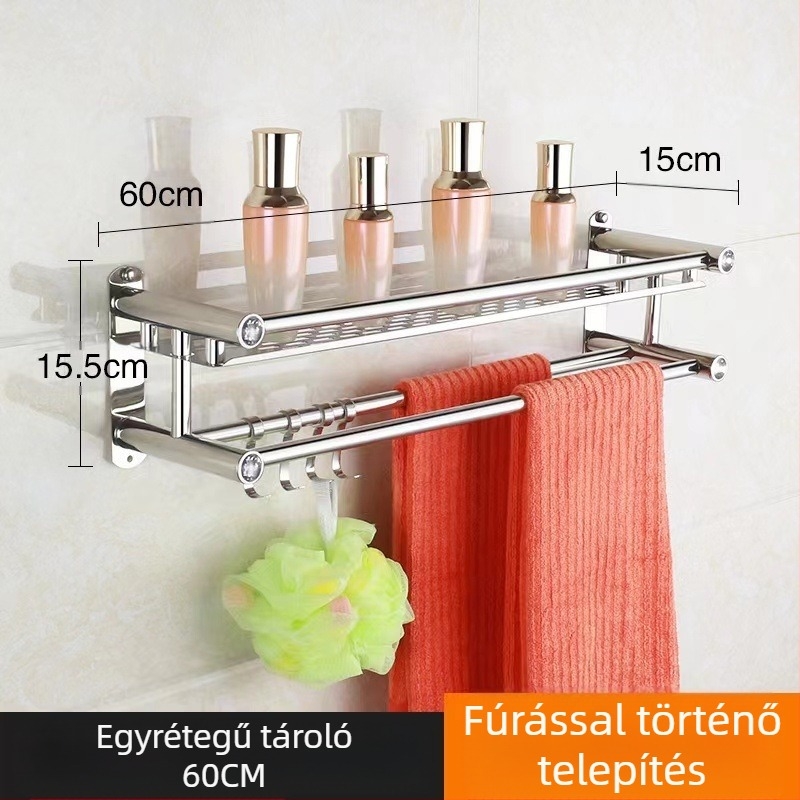 Rozsdamentes acél törölközőtartó, falra szerelhető, fúrás nélküli, fürdőszoba és konyha számára, új kínai stílus