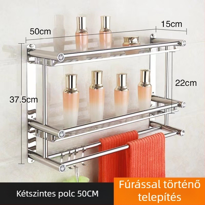 Rozsdamentes acél törölközőtartó, falra szerelhető, fúrás nélküli, fürdőszoba és konyha számára, új kínai stílus
