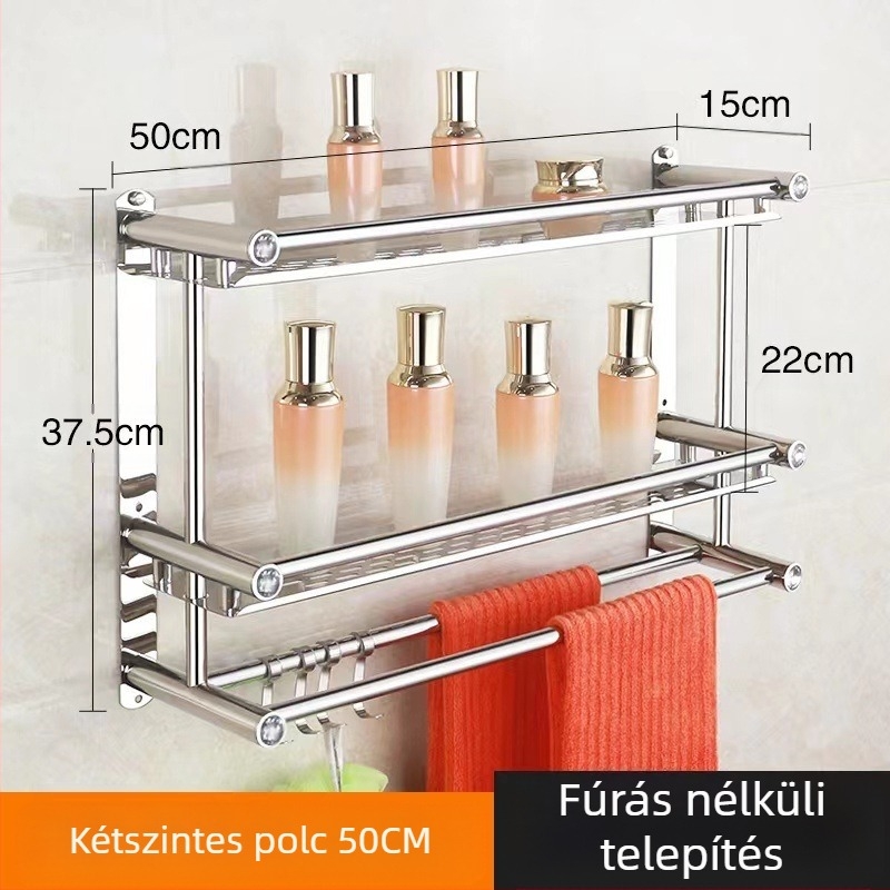 Rozsdamentes acél törölközőtartó, falra szerelhető, fúrás nélküli, fürdőszoba és konyha számára, új kínai stílus