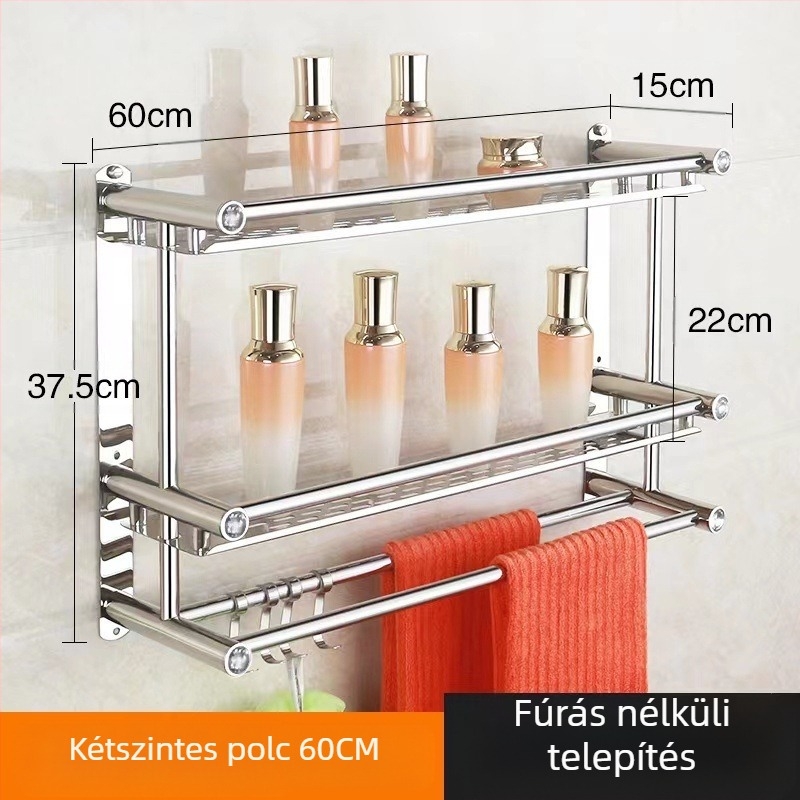 Rozsdamentes acél törölközőtartó, falra szerelhető, fúrás nélküli, fürdőszoba és konyha számára, új kínai stílus
