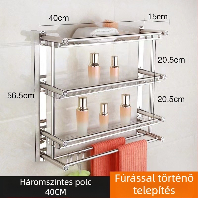 Rozsdamentes acél törölközőtartó, falra szerelhető, fúrás nélküli, fürdőszoba és konyha számára, új kínai stílus