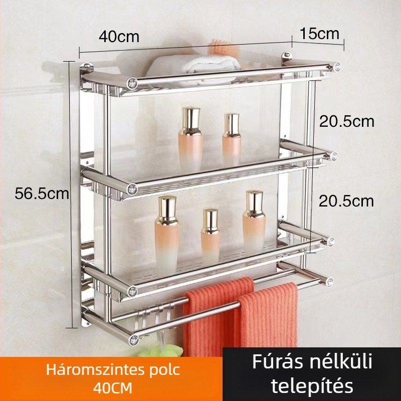 Rozsdamentes acél törölközőtartó, falra szerelhető, fúrás nélküli, fürdőszoba és konyha számára, új kínai stílus