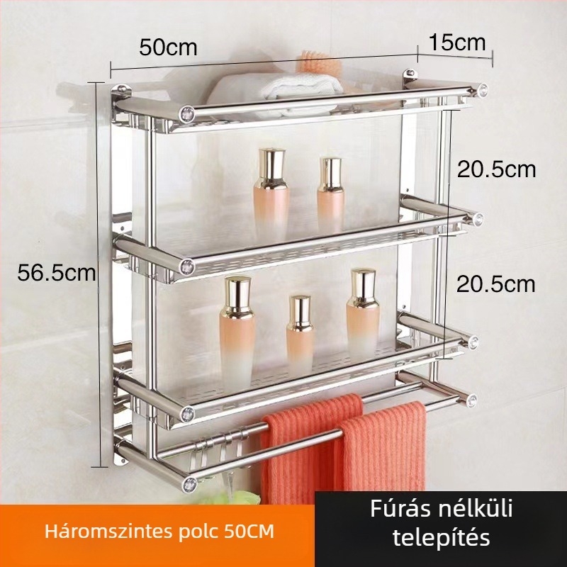 Rozsdamentes acél törölközőtartó, falra szerelhető, fúrás nélküli, fürdőszoba és konyha számára, új kínai stílus