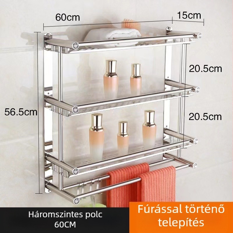 Rozsdamentes acél törölközőtartó, falra szerelhető, fúrás nélküli, fürdőszoba és konyha számára, új kínai stílus