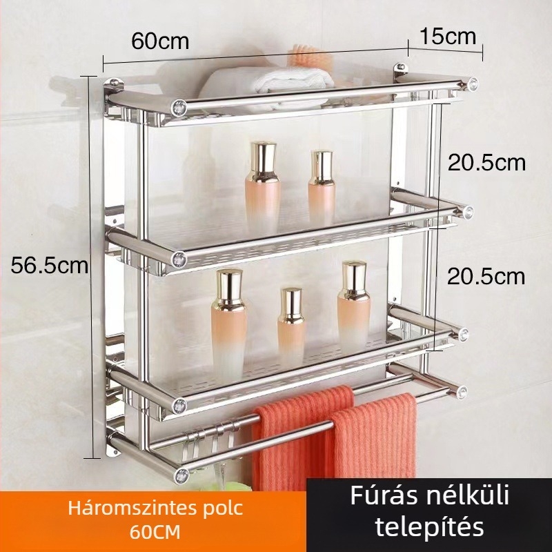 Rozsdamentes acél törölközőtartó, falra szerelhető, fúrás nélküli, fürdőszoba és konyha számára, új kínai stílus