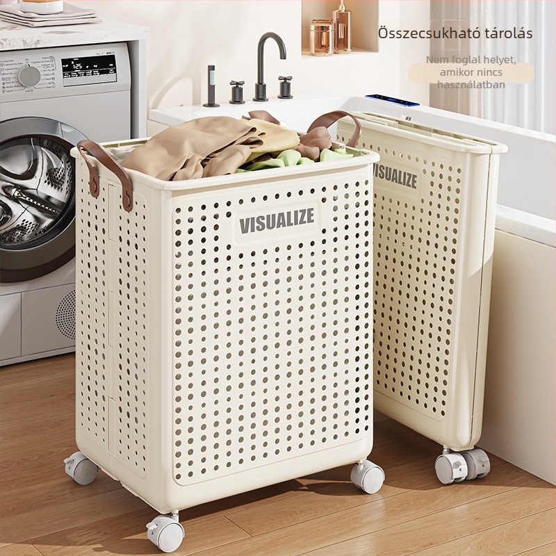 Műanyag szennyes kosár, összecsukható és kerekekkel (MM-8585)