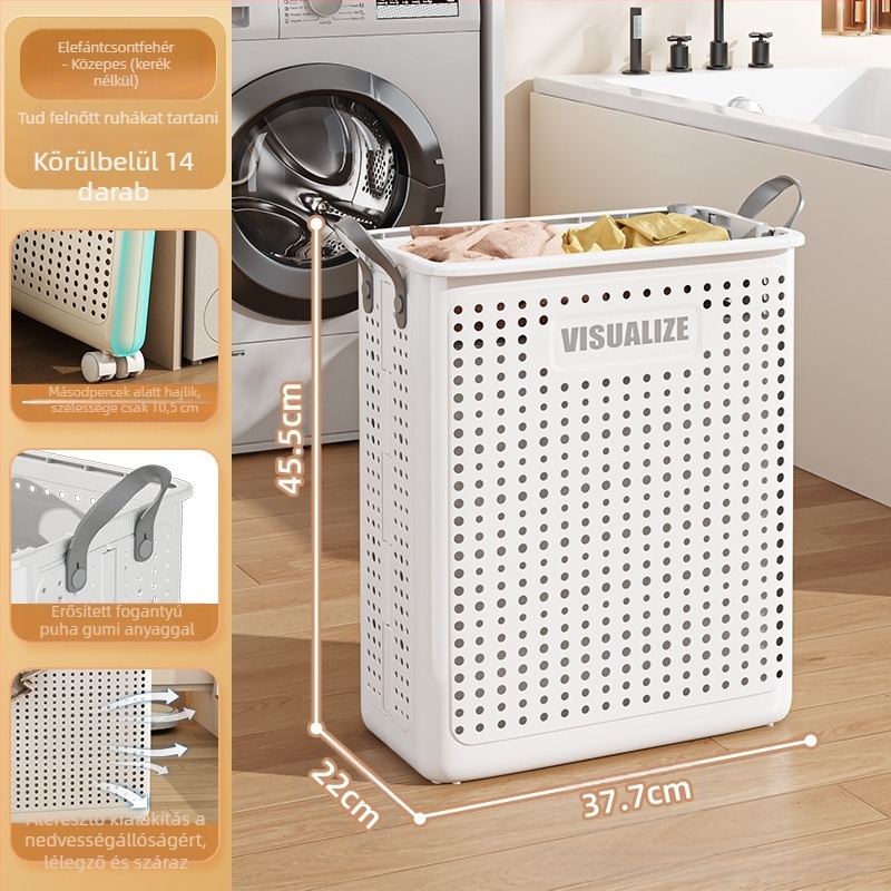 Műanyag szennyes kosár, összecsukható és kerekekkel (MM-8585)