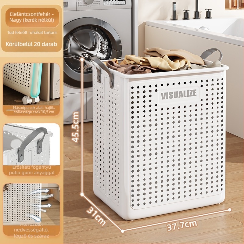 Műanyag szennyes kosár, összecsukható és kerekekkel (MM-8585)