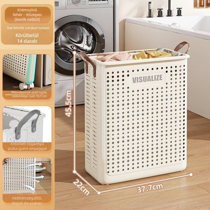 Műanyag szennyes kosár, összecsukható és kerekekkel (MM-8585)