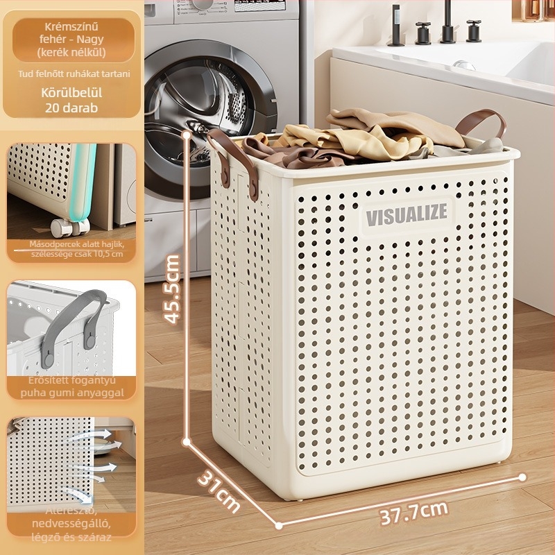 Műanyag szennyes kosár, összecsukható és kerekekkel (MM-8585)