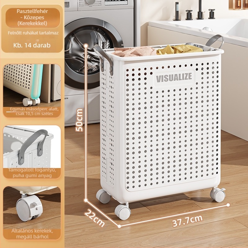 Műanyag szennyes kosár, összecsukható és kerekekkel (MM-8585)
