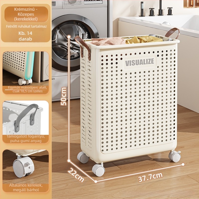 Műanyag szennyes kosár, összecsukható és kerekekkel (MM-8585)